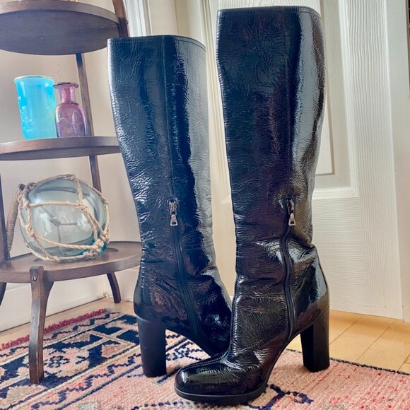 Prada Vintage Black Patent Leather Heeled Boots - Picture 5 of 14